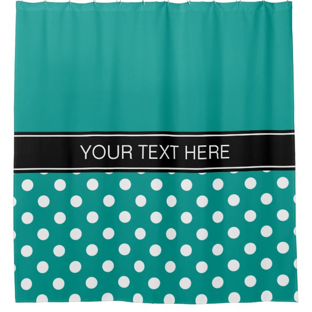 Dk Teal White LG Dot Black CB Name Monogram Shower Curtain (Front)