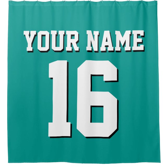 Dk Teal White Sports Jersey Team Jersey Shower Curtain (Front)