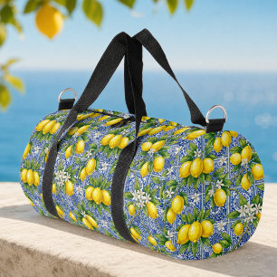 DLemon Blue French Country Watercolor Tile Duffle Bag