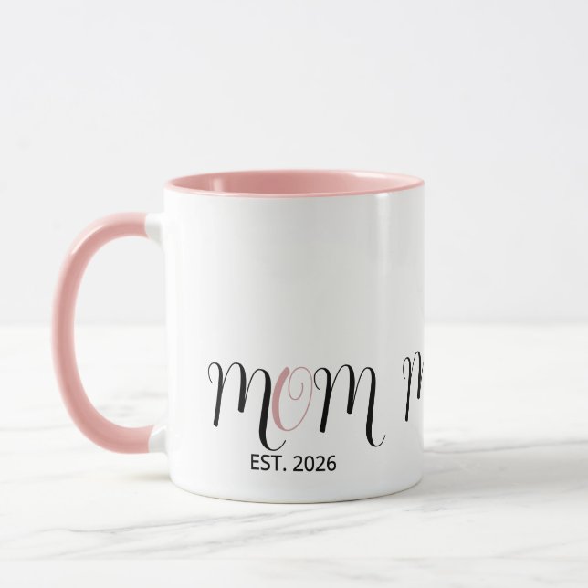 DMom Established Black Pink Script New Mom Gift Mug (Left)
