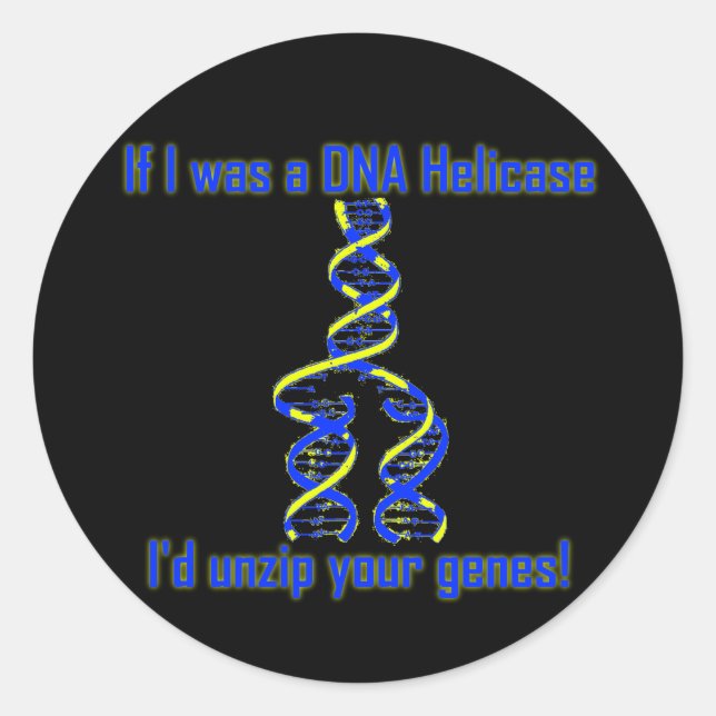 DNA Helicase Unzips Genes! Classic Round Sticker (Front)