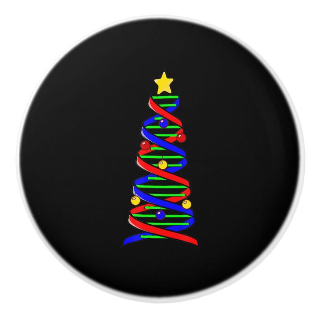 DNA Helix Christmas Tree Life Science Biology Ceramic Knob (Front)