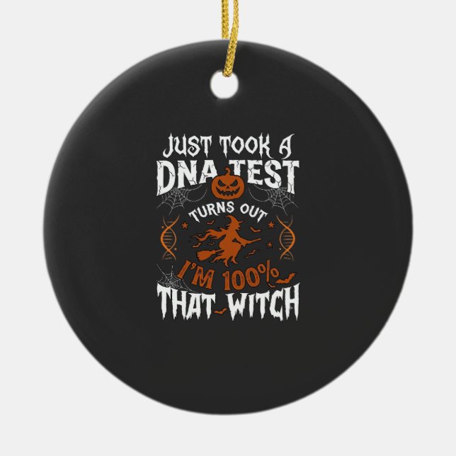 Dna Test Witch Halloween Pumpkin Spider Web Ceramic Ornament (Front)