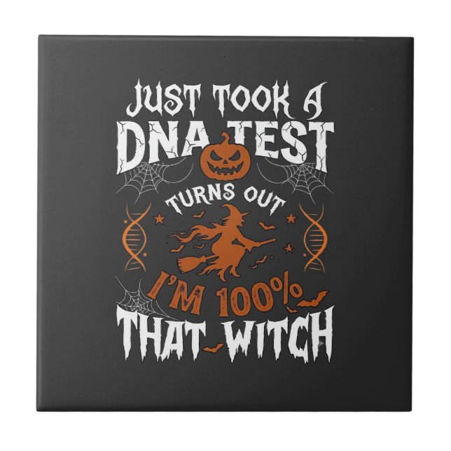 Dna Test Witch Halloween Pumpkin Spider Web Ceramic Tile (Front)
