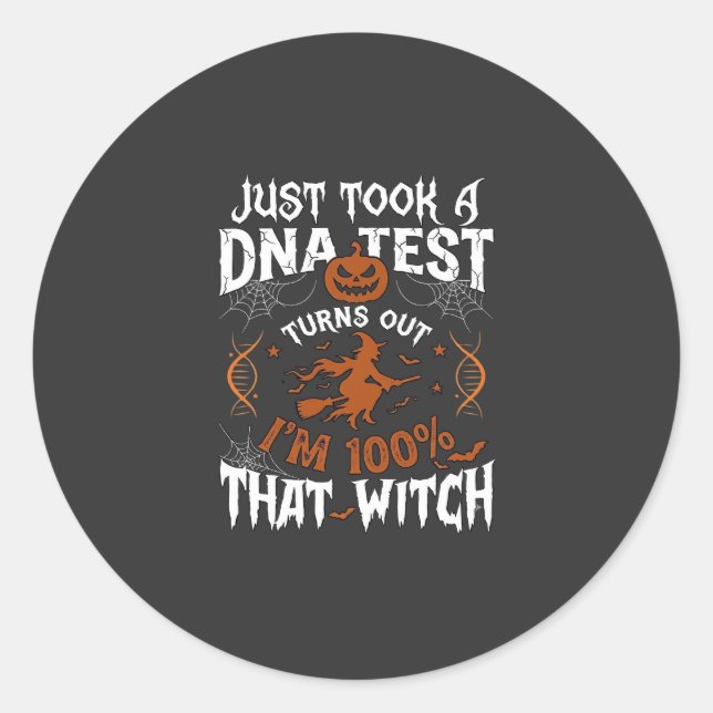 Dna Test Witch Halloween Pumpkin Spider Web Classic Round Sticker (Front)