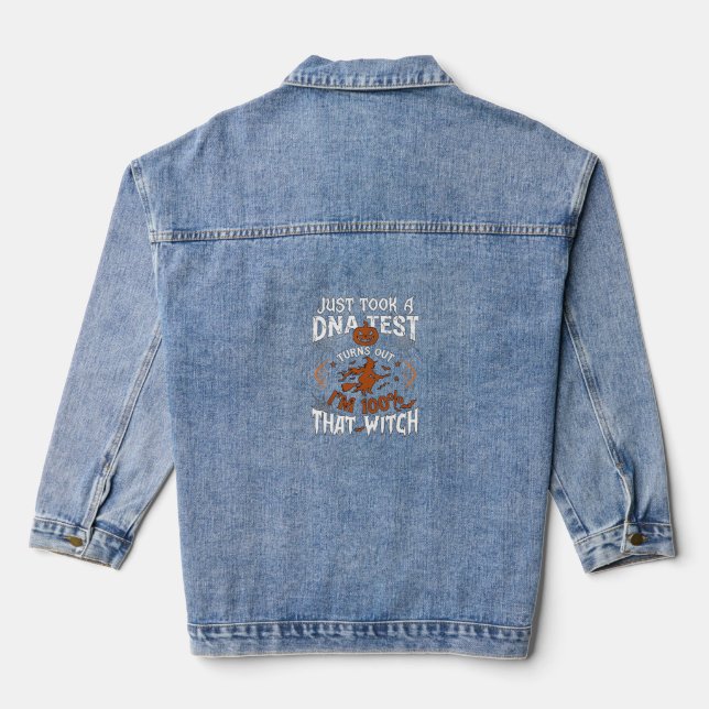 Dna Test Witch Halloween Pumpkin Spider Web Denim Jacket (Back)