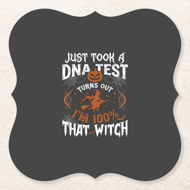 Dna Test Witch Halloween Pumpkin Spider Web Paper Coaster (Front)
