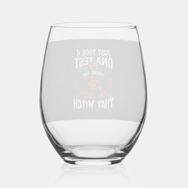 Dna Test Witch Halloween Pumpkin Spider Web Stemless Wine Glass (Front)