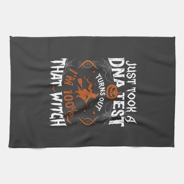 Dna Test Witch Halloween Pumpkin Spider Web Tea Towel (Horizontal)