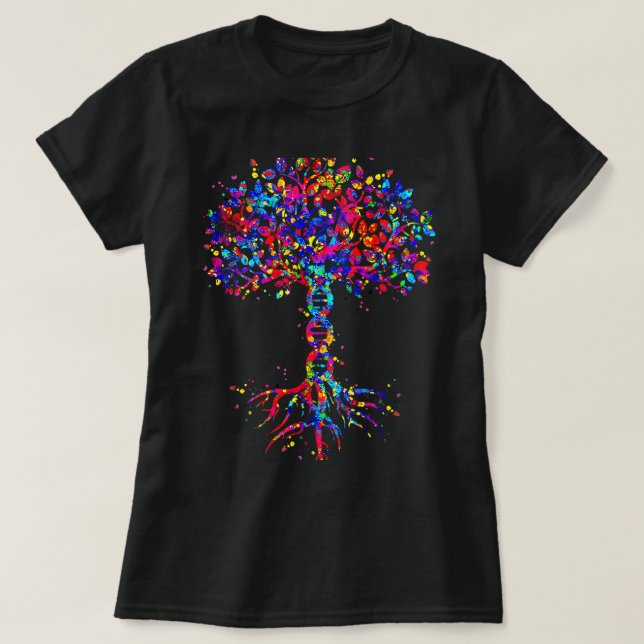 DNA Tree Life Watercolor Genetic Biologist Science T-Shirt (Design Front)