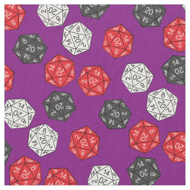 DND 20 Sided Dice Game Dungeons Dragons Fabric (Close Up)