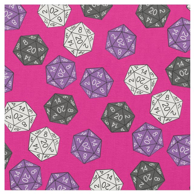 DND 20 Sided Dice Game Dungeons Dragons Pink Fabric (Close Up)