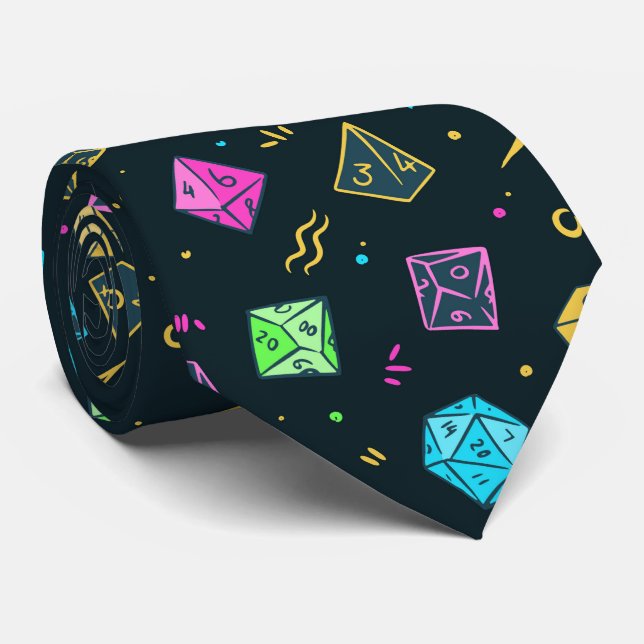 DnD NeckTie, D20 Dice Pattern, Dungeon Master Gift Tie (Rolled)