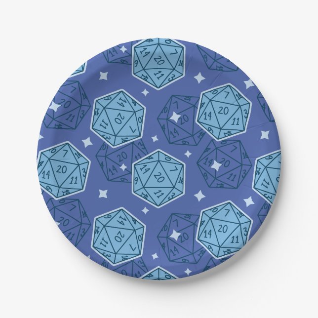 DnD Party Dungeons & Dragons D20 Blue Paper Plates (Front)