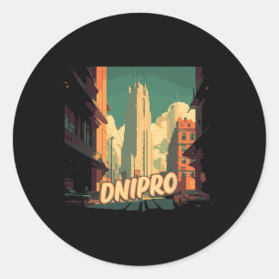 Dnipro Retro Ukraine Vintage Ukrainian Traveling T Classic Round Sticker