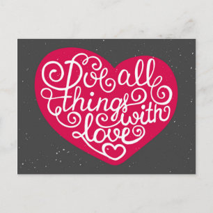 Do All Things With Love Red Postcard