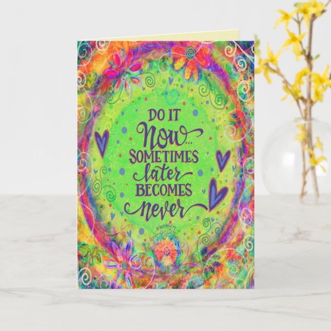 Do It Now Encouraging Pretty Hearts Green  Card (Yellow Flower)