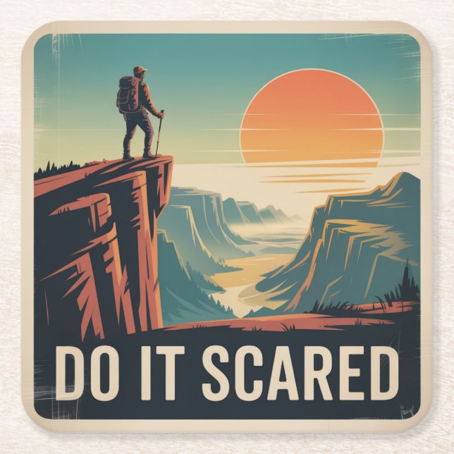 Do It Scared Square Paper Coaster (Front)