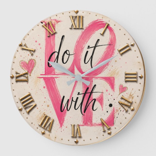 Do It with Love  Pink Typography Romantic Modern  Large Clock (Front)