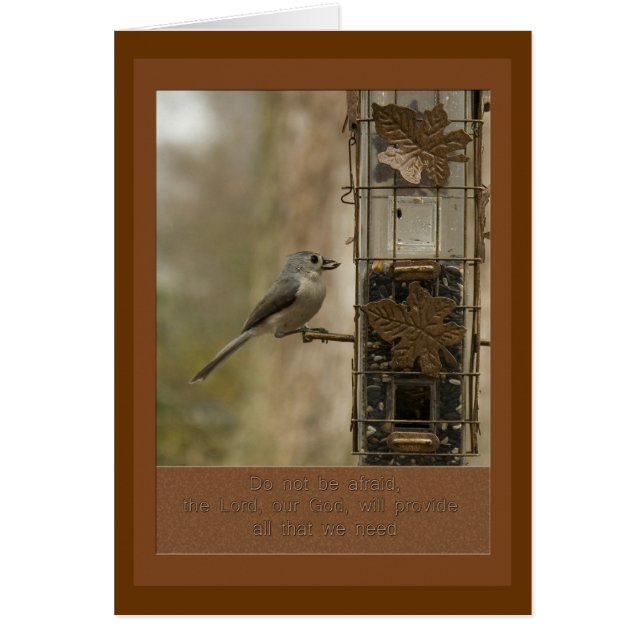do not be afraid God will provide  bird on feeder (Front)