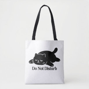 Do Not Disturb Black Cat Tote Bag Cute Lazy Cat