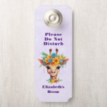 Do Not Disturb Cute Giraffe with Floral Crown Door Hanger<br><div class="desc">A door hanger which says: Do Not Disturb (text can be changed / personalised) with a whimsical watercolor illustration featuring a giraffe face wearing a pretty spring floral crown. Colourful and cute.</div>