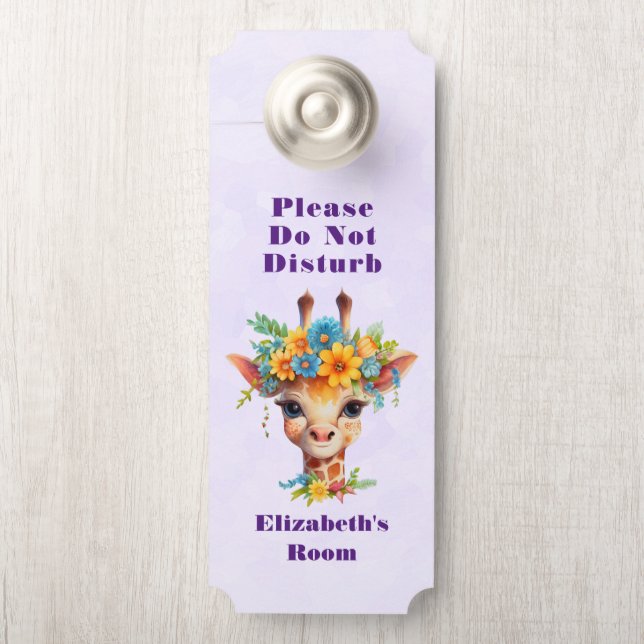 Do Not Disturb Cute Giraffe with Floral Crown Door Hanger (On Knob)