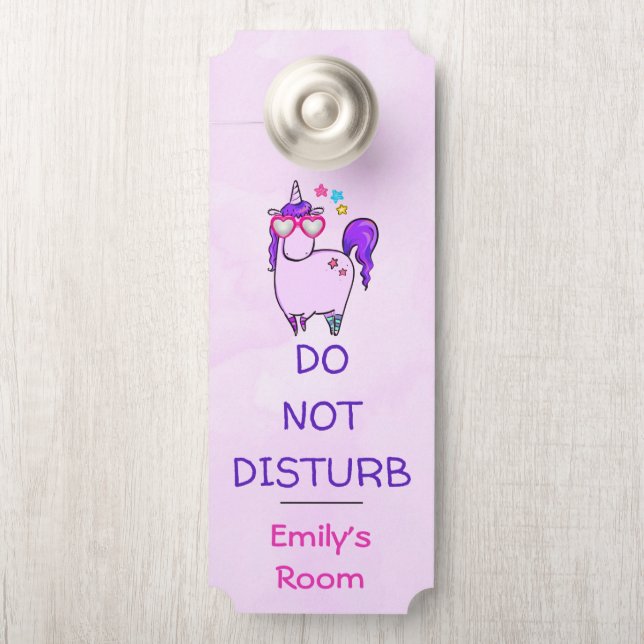 Do Not Disturb Cute Unicorn in Heart Glasses Door Hanger (On Knob)