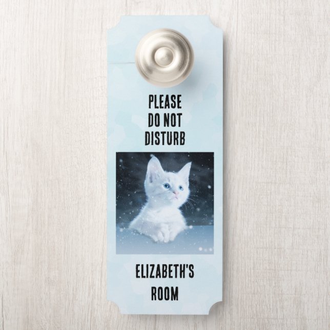 Do Not Disturb Cute White Kitten with Blue Eyes Door Hanger (On Knob)