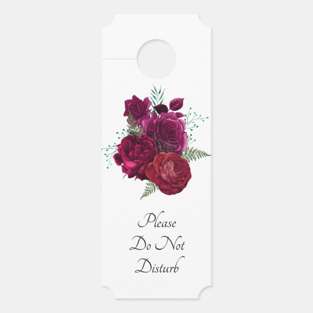 Do Not Disturb Elegant Magenta Rose Floral Bouquet Door Hanger (Front)