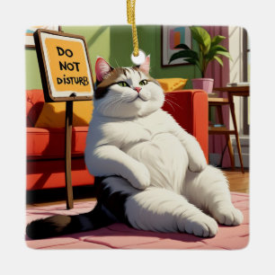Do not Disturb Fat Cat Funny Ceramic Ornament