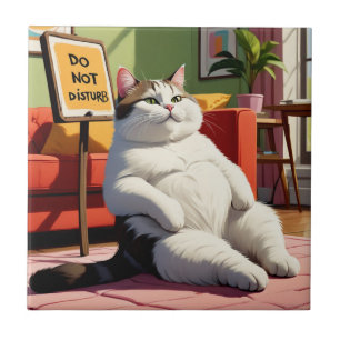 Do not Disturb Fat Cat Funny Ceramic Tile