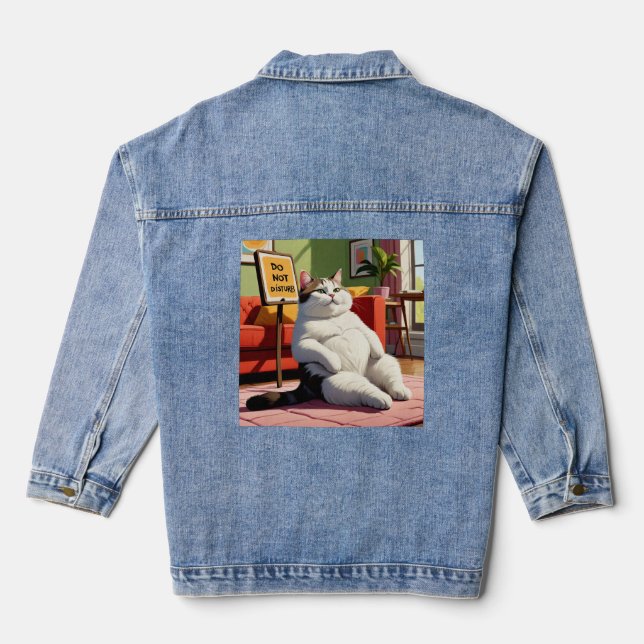 Do not Disturb Fat Cat Funny  Denim Jacket (Back)