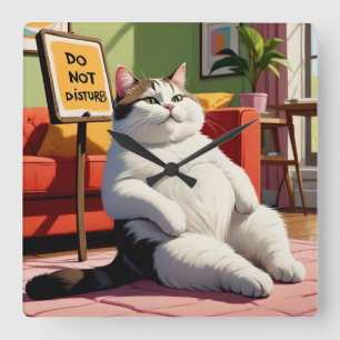 Do not Disturb Fat Cat Funny  Square Wall Clock