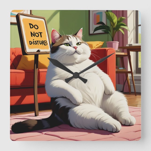 Do not Disturb Fat Cat Funny  Square Wall Clock (Front)