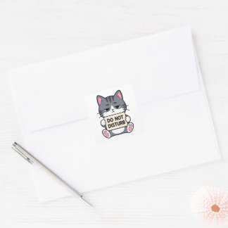 Do Not Disturb | Funny Grumpy Kawaii Cat Square Sticker