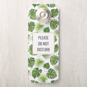 Do Not Disturb Green Tropical Leaves Pattern Door Hanger
