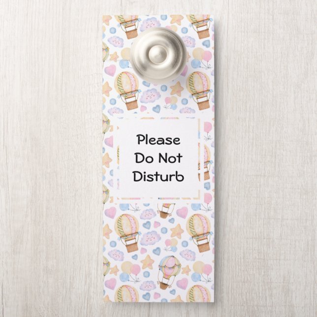 Do Not Disturb Hot Air Balloon Whimsical Pattern Door Hanger (On Knob)