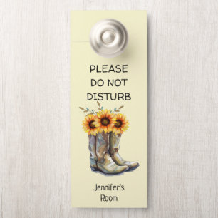 Do Not Disturb Rustic Cowboy Boots with Sunflowers Door Hanger