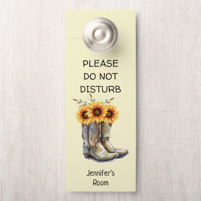 Do Not Disturb Rustic Cowboy Boots with Sunflowers Door Hanger (On Knob)