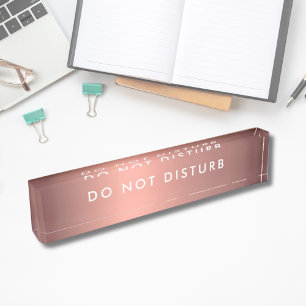 Do Not Disturb Sign Rose Gold Business Nameplate