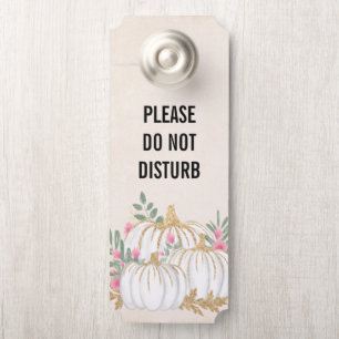 Do Not Disturb White and Gold Pumpkins Watercolor Door Hanger