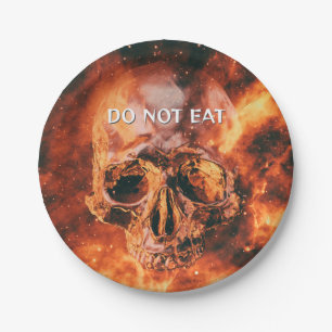 Do Not Eat. Flaming skull in space Paper Plate