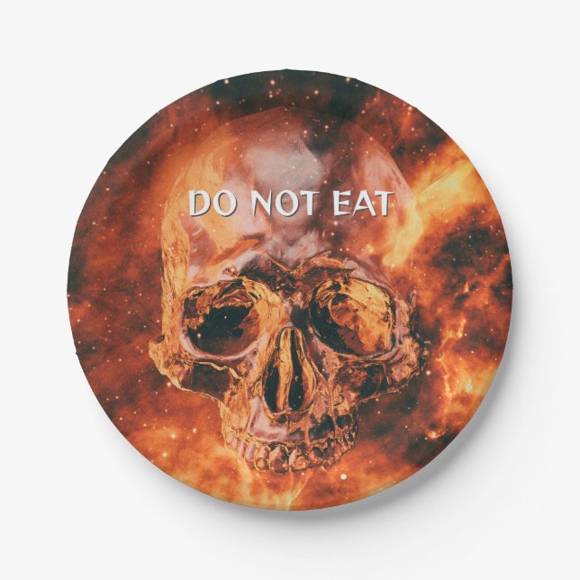 Do Not Eat. Flaming skull in space Paper Plate (Front)