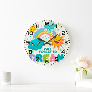 Do Not Forget to Dream Inspirational Sun Clouds  Large Clock