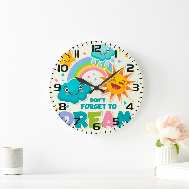 Do Not Forget to Dream Inspirational Sun Clouds  Large Clock (Creator Uploaded)