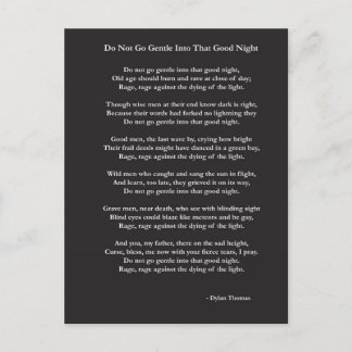 Do Not Go Gentle poem by Dylan Thomas Postcard