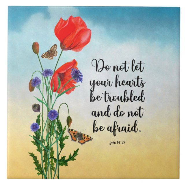Do not let your hearts be troubled ceramic tile (Front)