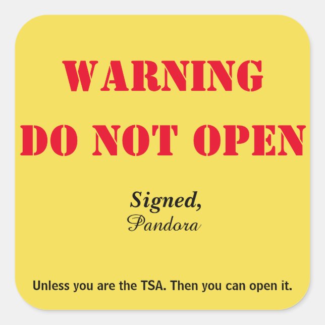 "Do Not Open" Luggage Square Sticker (Front)
