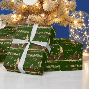 Do not open until Christmas Eve Gold Green Wrapping Paper
